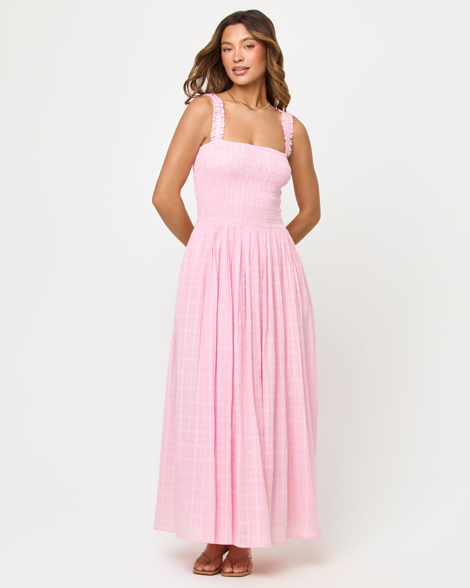 Robe longue en coton à corsage smocké, larges bretelles et jupe ample Rosewater