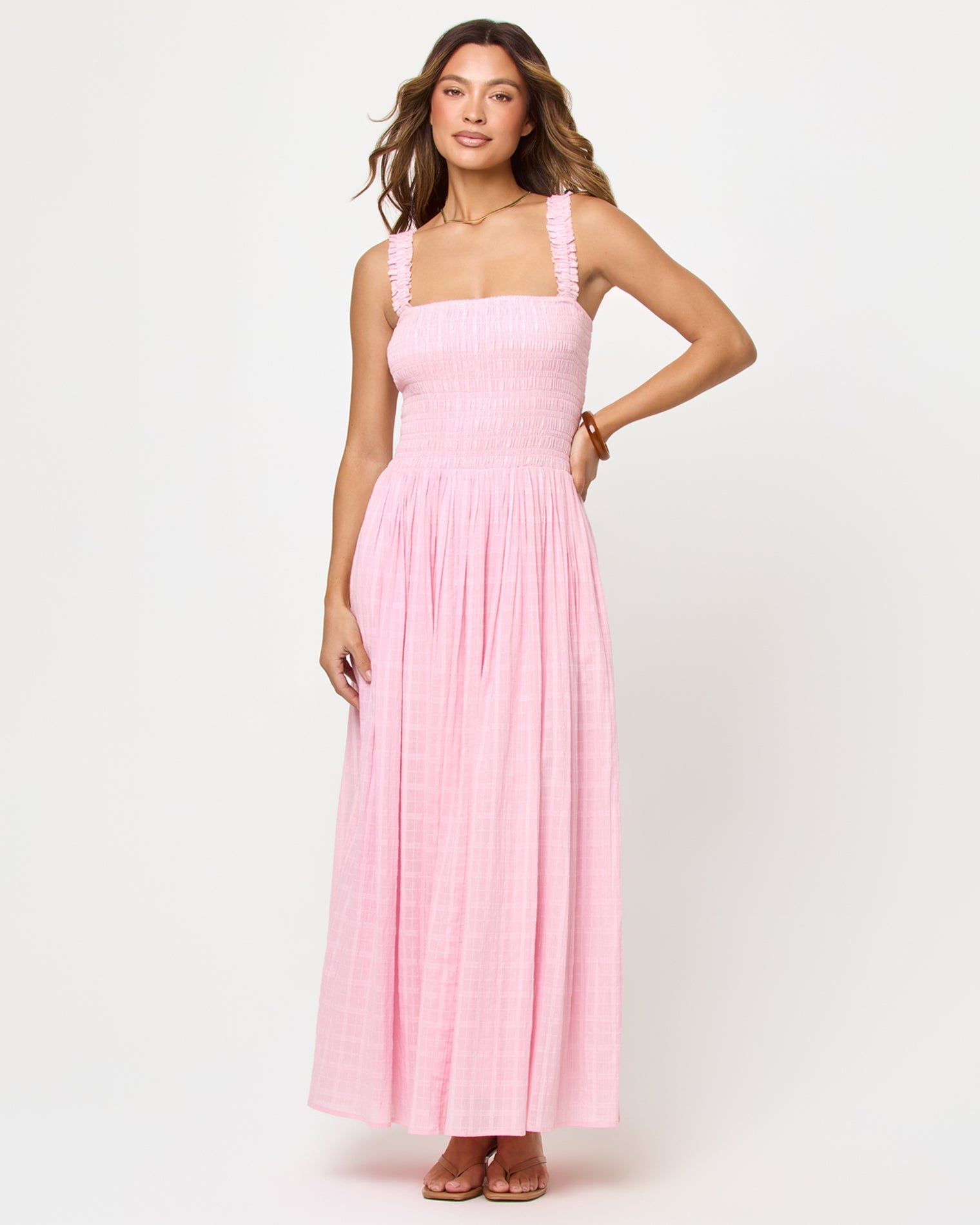 Robe longue en coton à corsage smocké, larges bretelles et jupe ample Rosewater