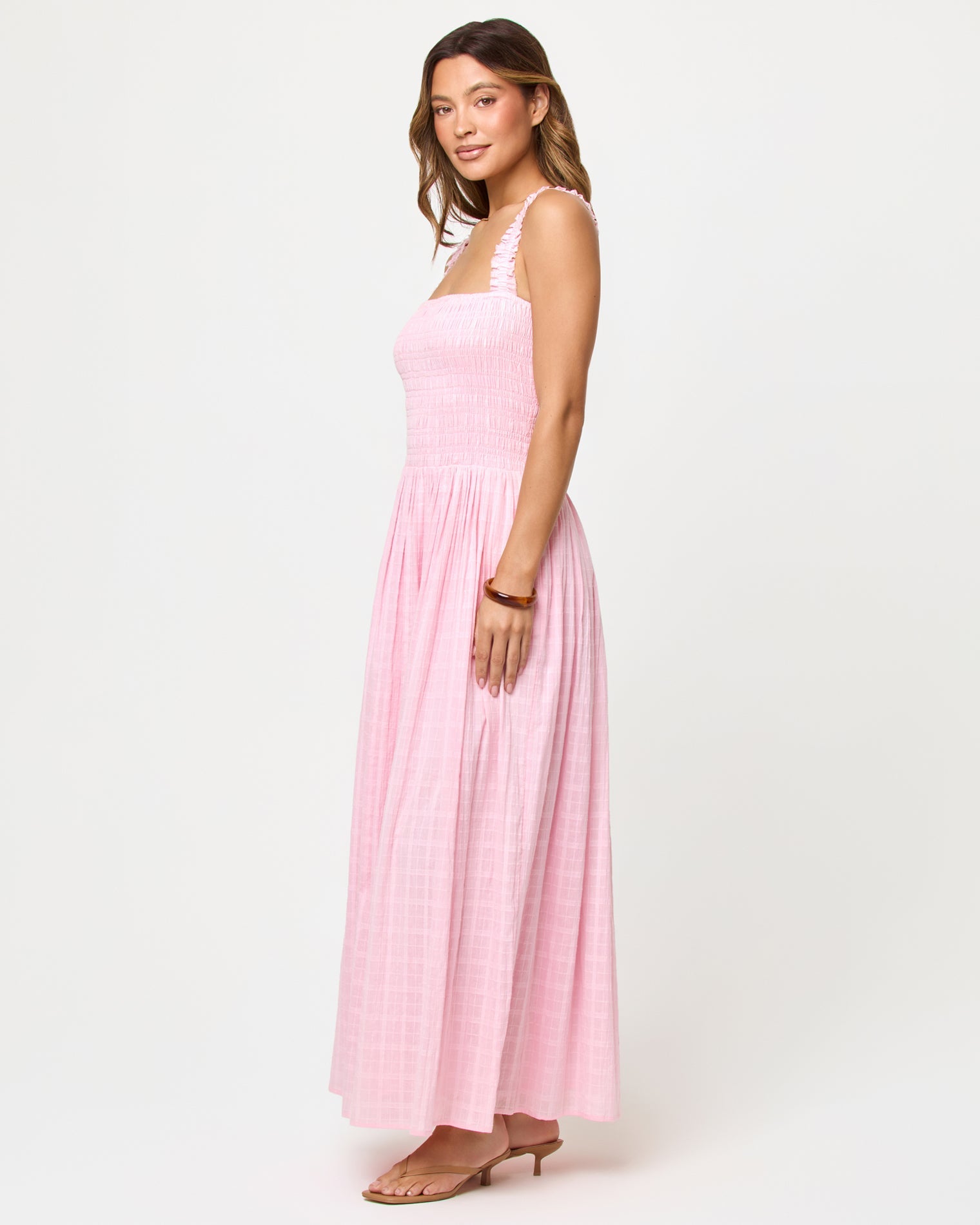 Robe longue en coton à corsage smocké, larges bretelles et jupe ample Rosewater