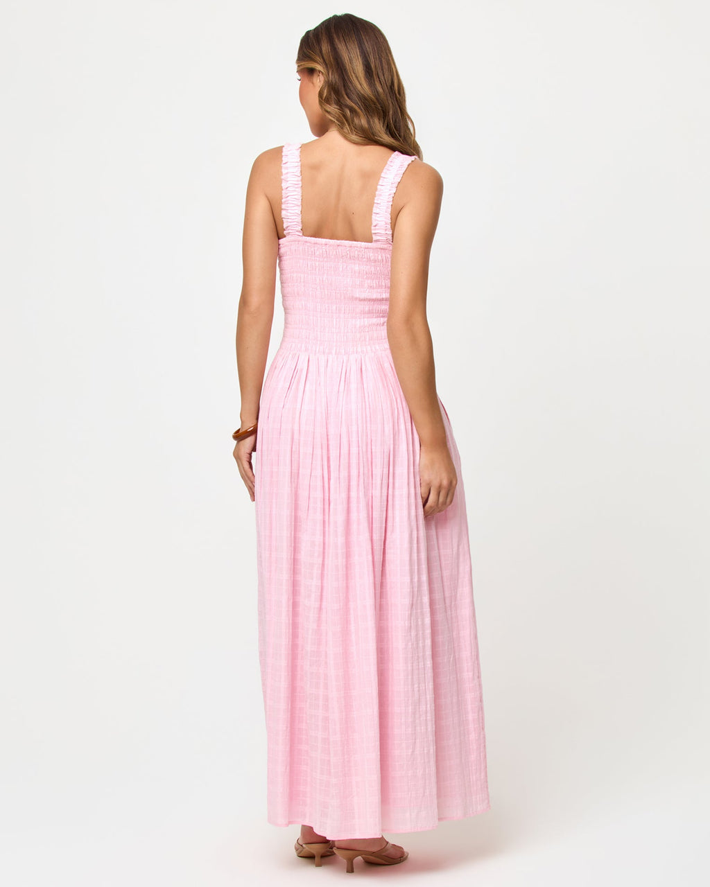 Robe longue en coton à corsage smocké, larges bretelles et jupe ample Rosewater
