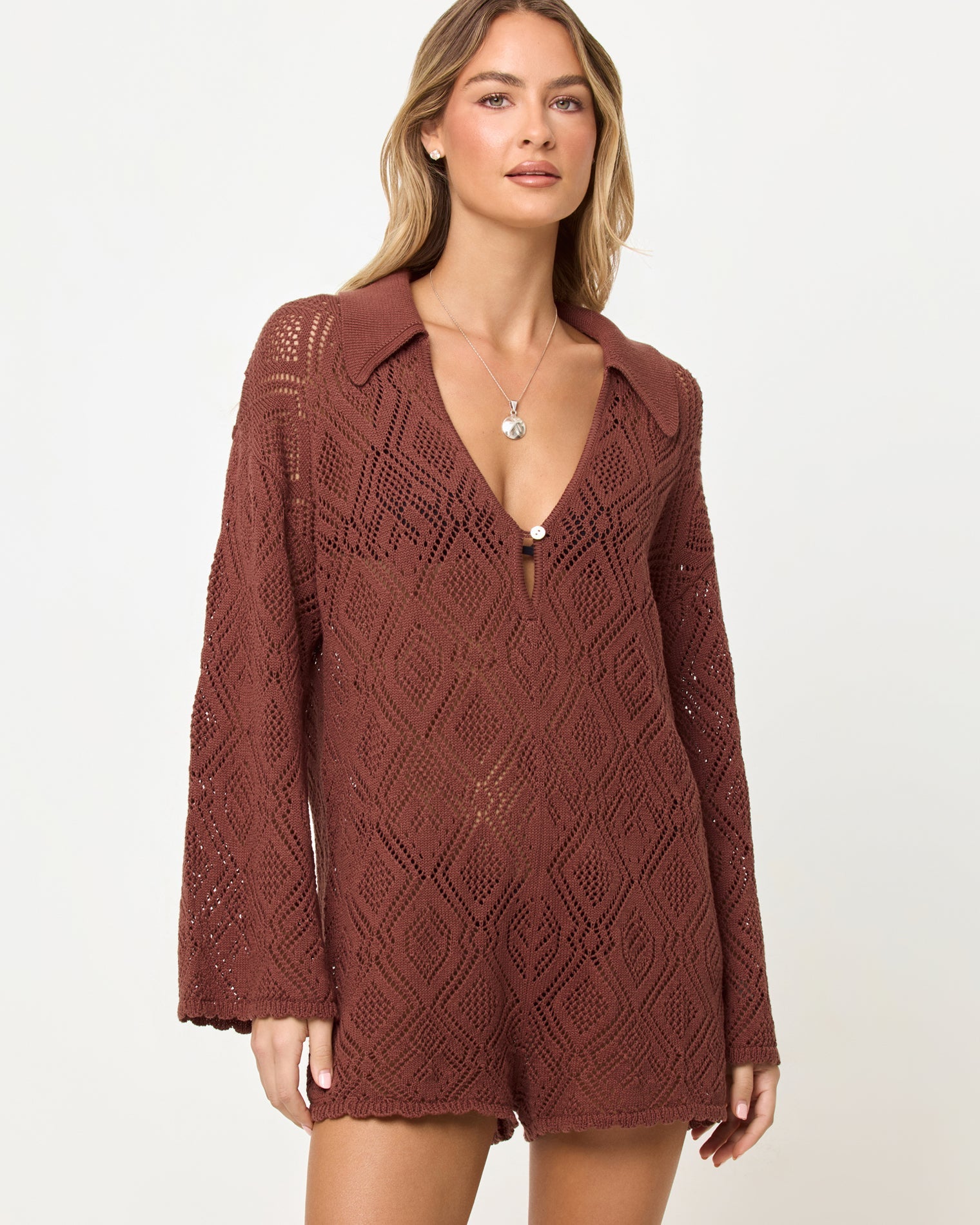 Combinaison en coton coupe large et décontractée, col en V, style café