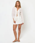 Jupe-short en lin pour femme avec short intégré, fermeture éclair latérale, coupe ajustée, blanc
