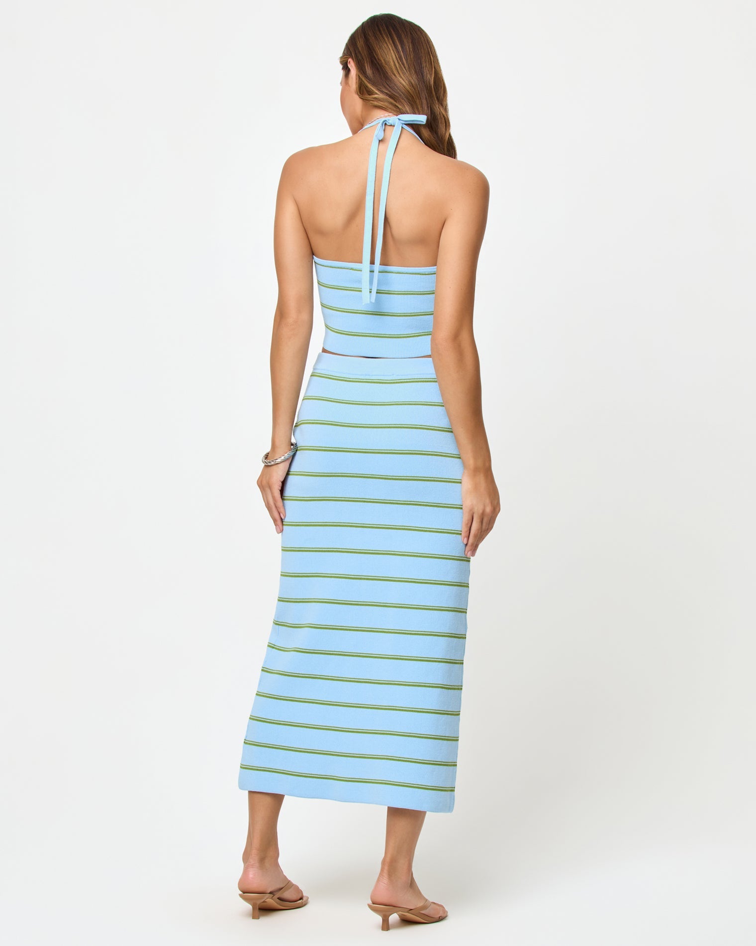 Jupe colonne mi-longue rayée à taille élastique Barbados Stripe