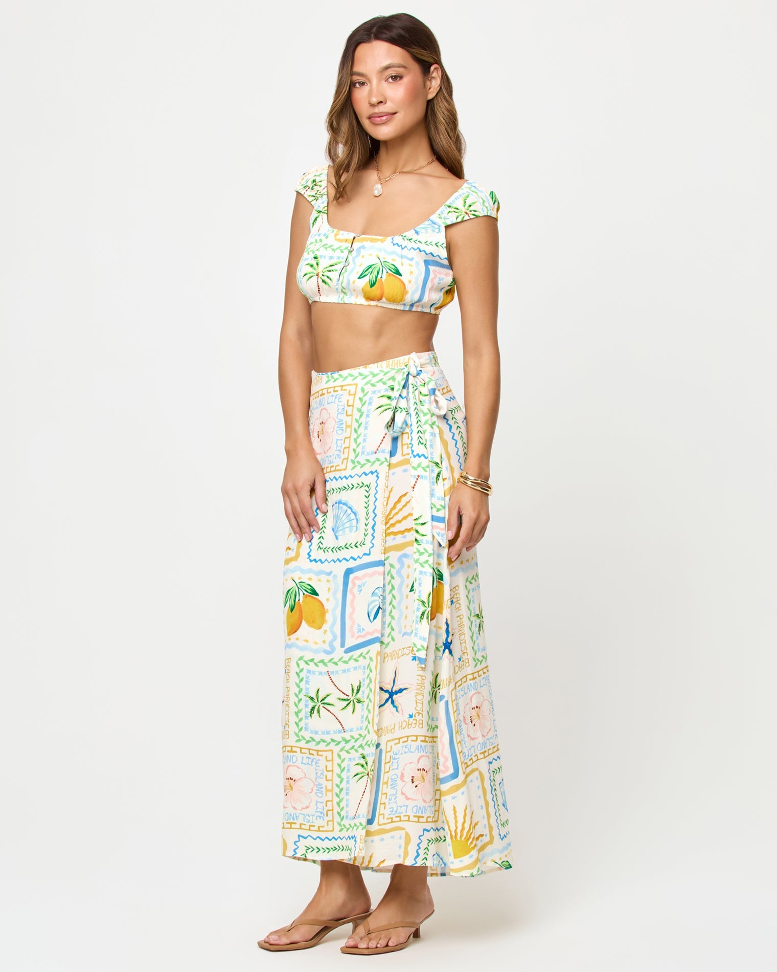 Haut court à imprimé tropical avec ouverture boutonnée - J'aurais aimé que tu sois là
