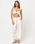 Pantalon de jogging en lin et coton à cordon de serrage, coupe décontractée, couleur crème