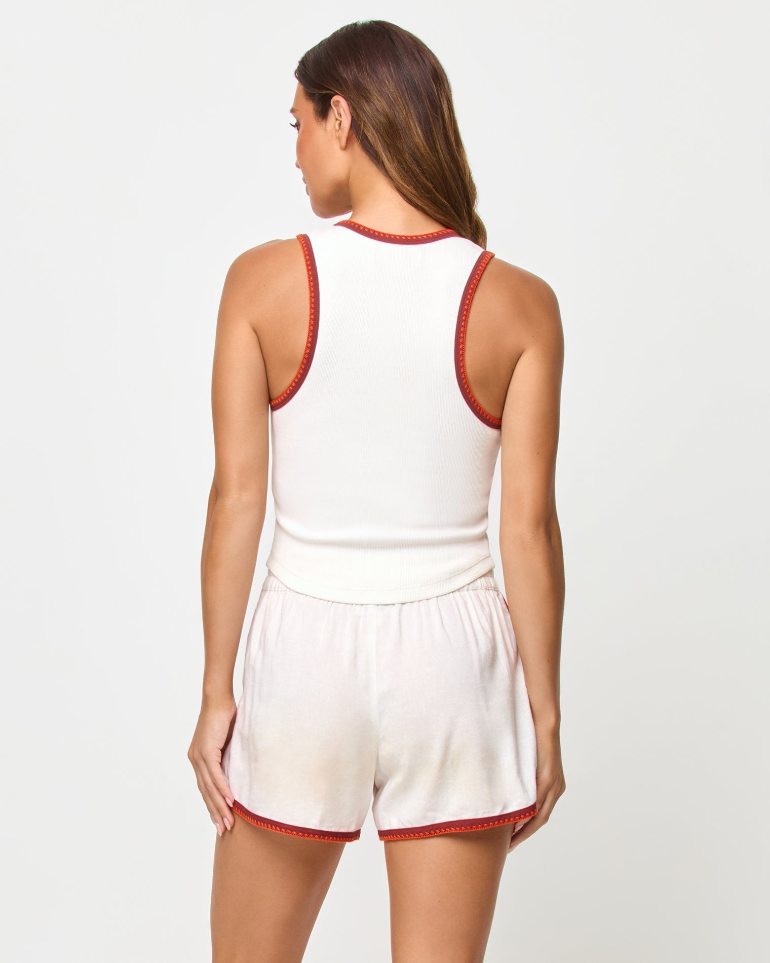 Shorts amples en lin mélangé crème, figue et coquelicot