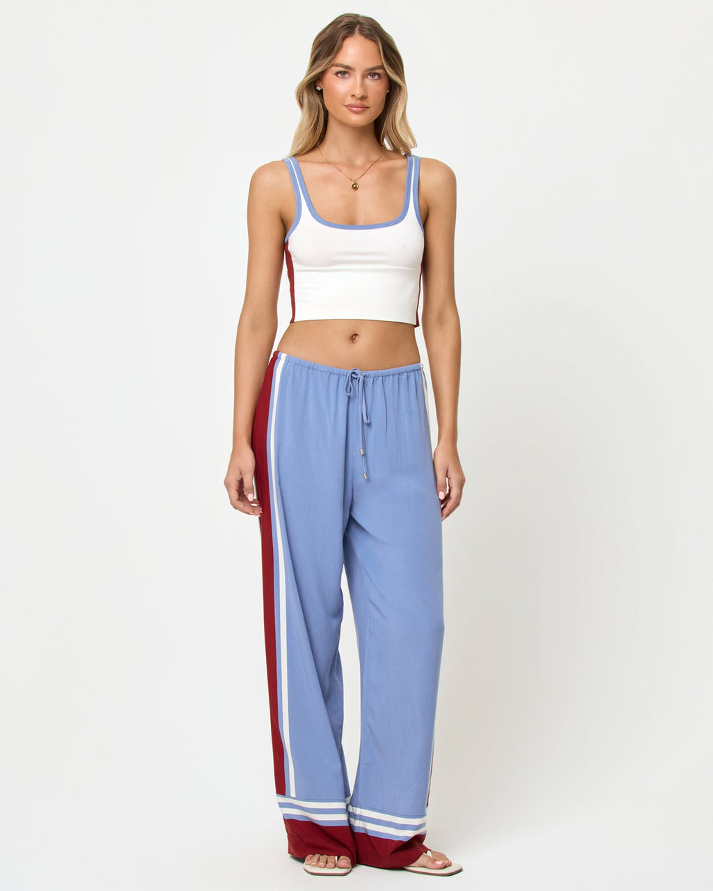 Pantalon décontracté fluide à rayures latérales pour femme