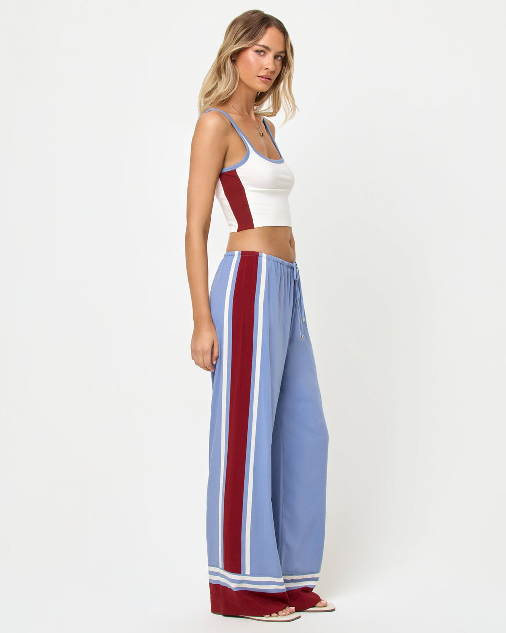 Pantalon décontracté fluide à rayures latérales pour femme