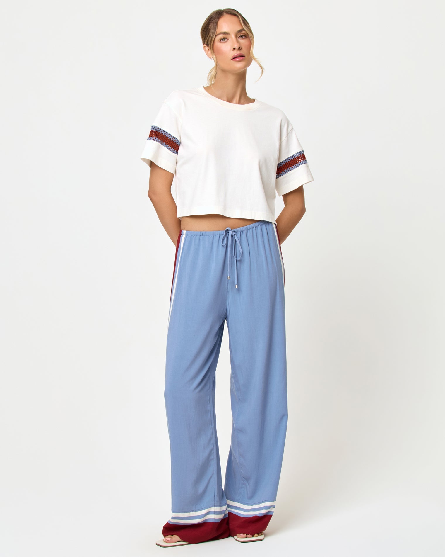 Pantalon décontracté fluide à rayures latérales pour femme