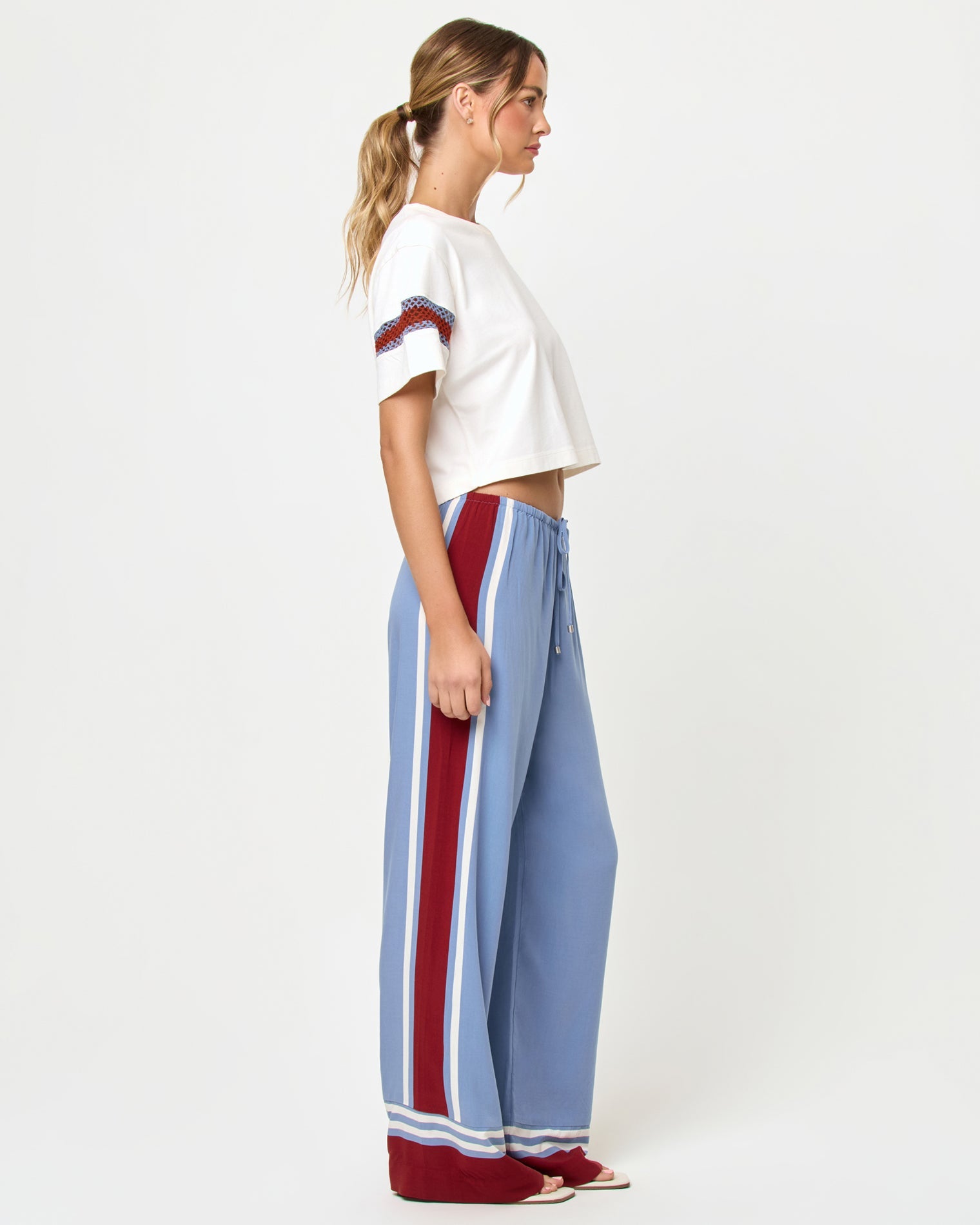Pantalon décontracté fluide à rayures latérales pour femme