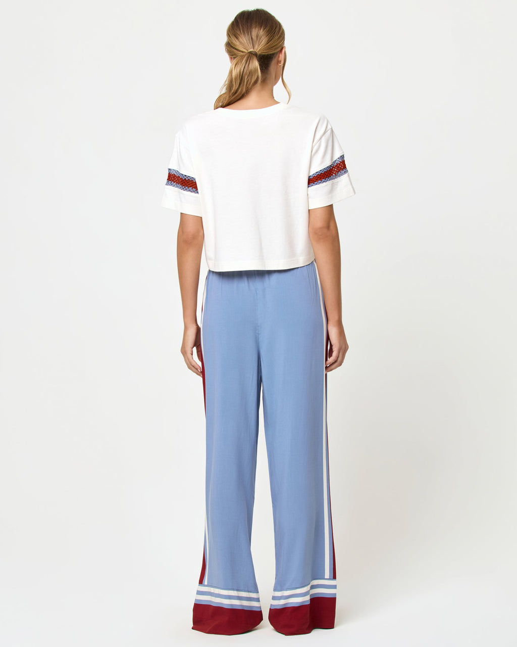 Pantalon décontracté fluide à rayures latérales pour femme