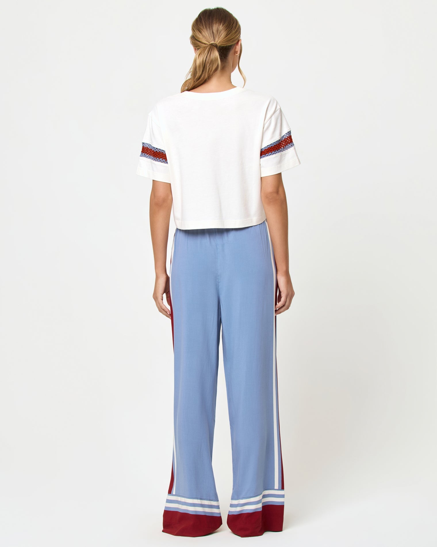 Pantalon décontracté fluide à rayures latérales pour femme