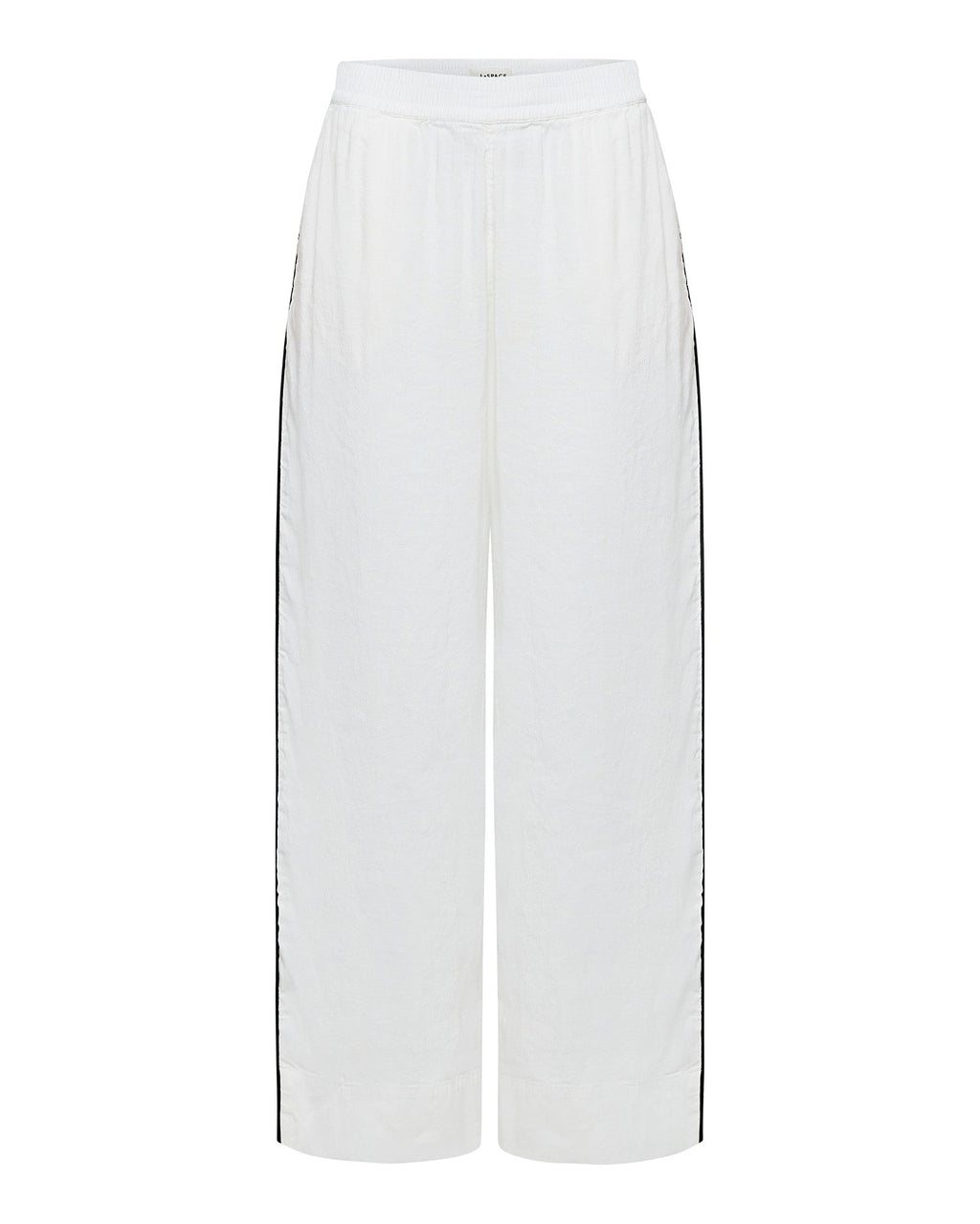 Pantalon large en mélange de lin à enfiler, crème avec passepoil contrastant