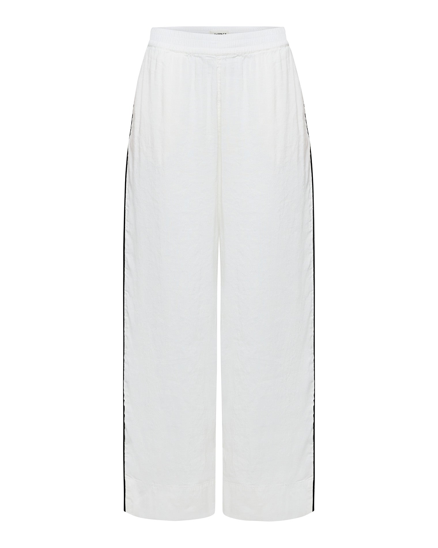 Pantalon large en mélange de lin à enfiler, crème avec passepoil contrastant
