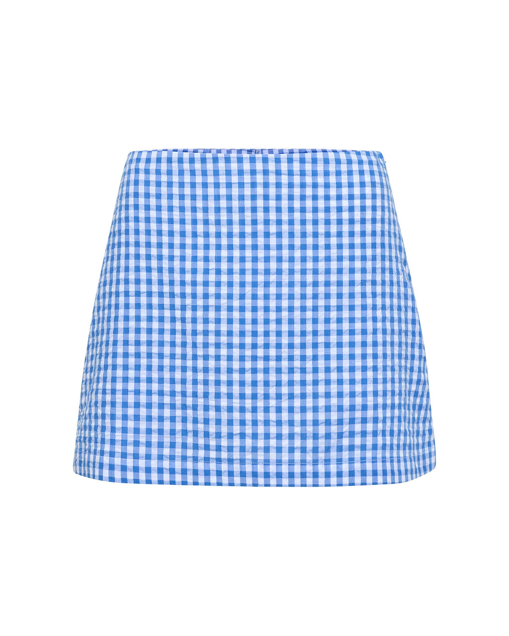 Jupe-short cintrée à carreaux Vichy bleus avec short intégré et fermeture éclair latérale