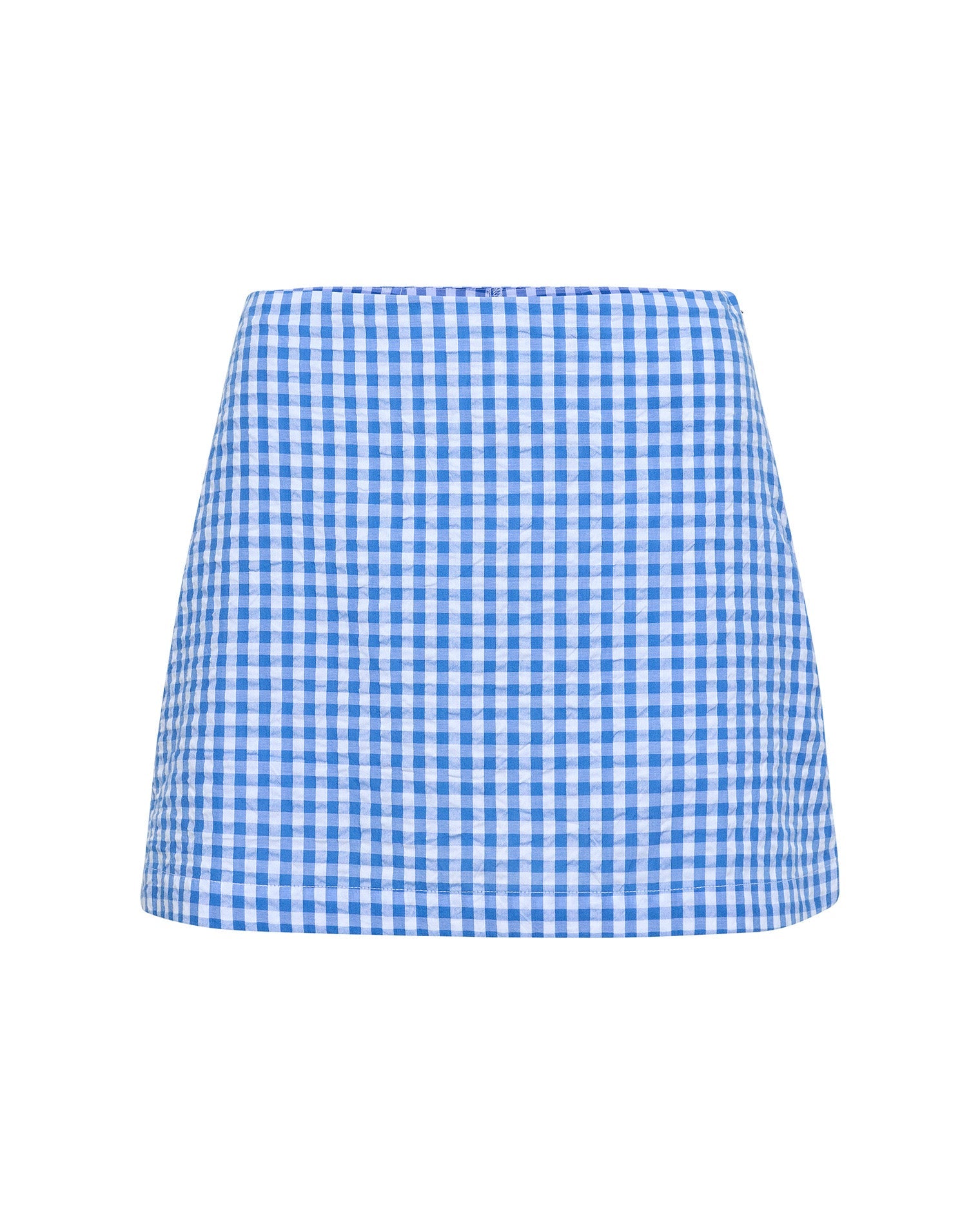 Jupe-short cintrée à carreaux Vichy bleus avec short intégré et fermeture éclair latérale