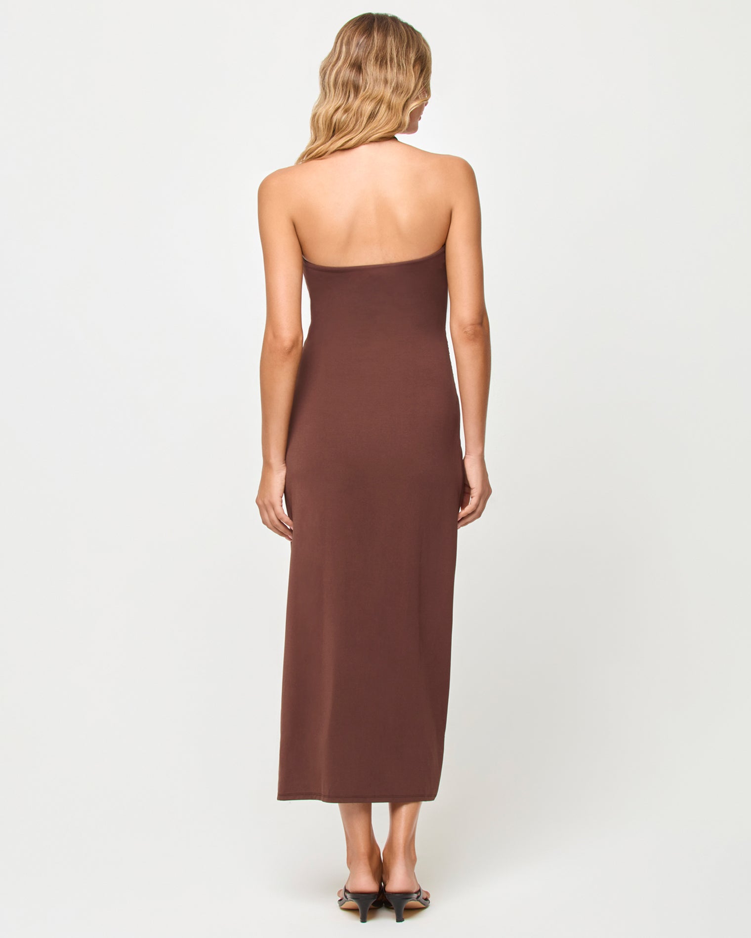 Robe midi bustier à découpes et fente avant longueur cheville Espresso