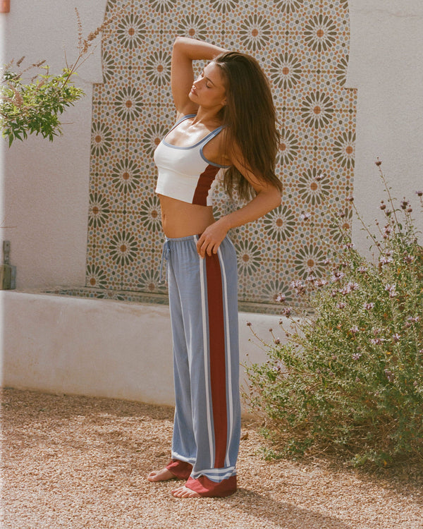 Pantalon décontracté fluide à rayures latérales pour femme