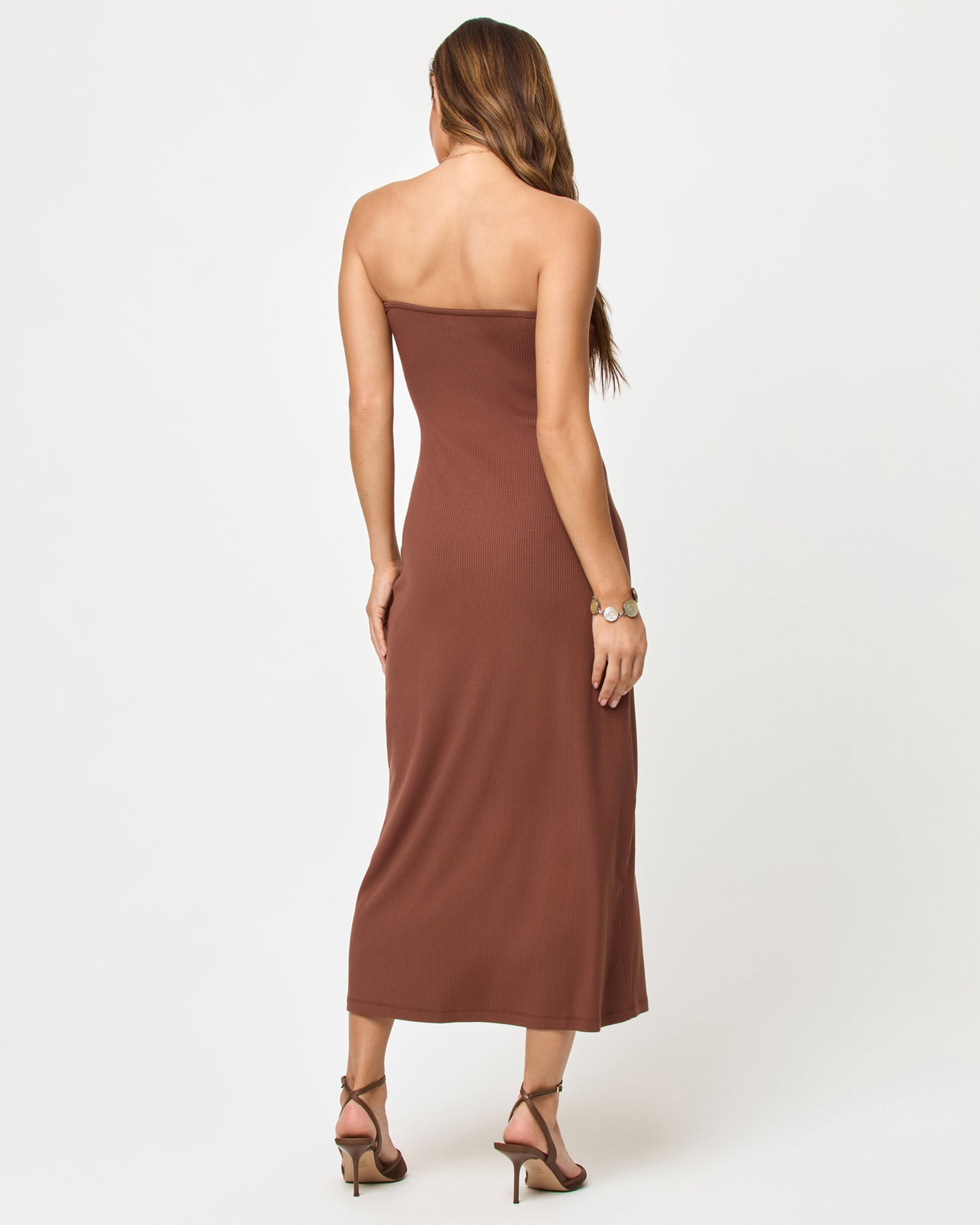 Robe midi bustier côtelée torsadée marron café