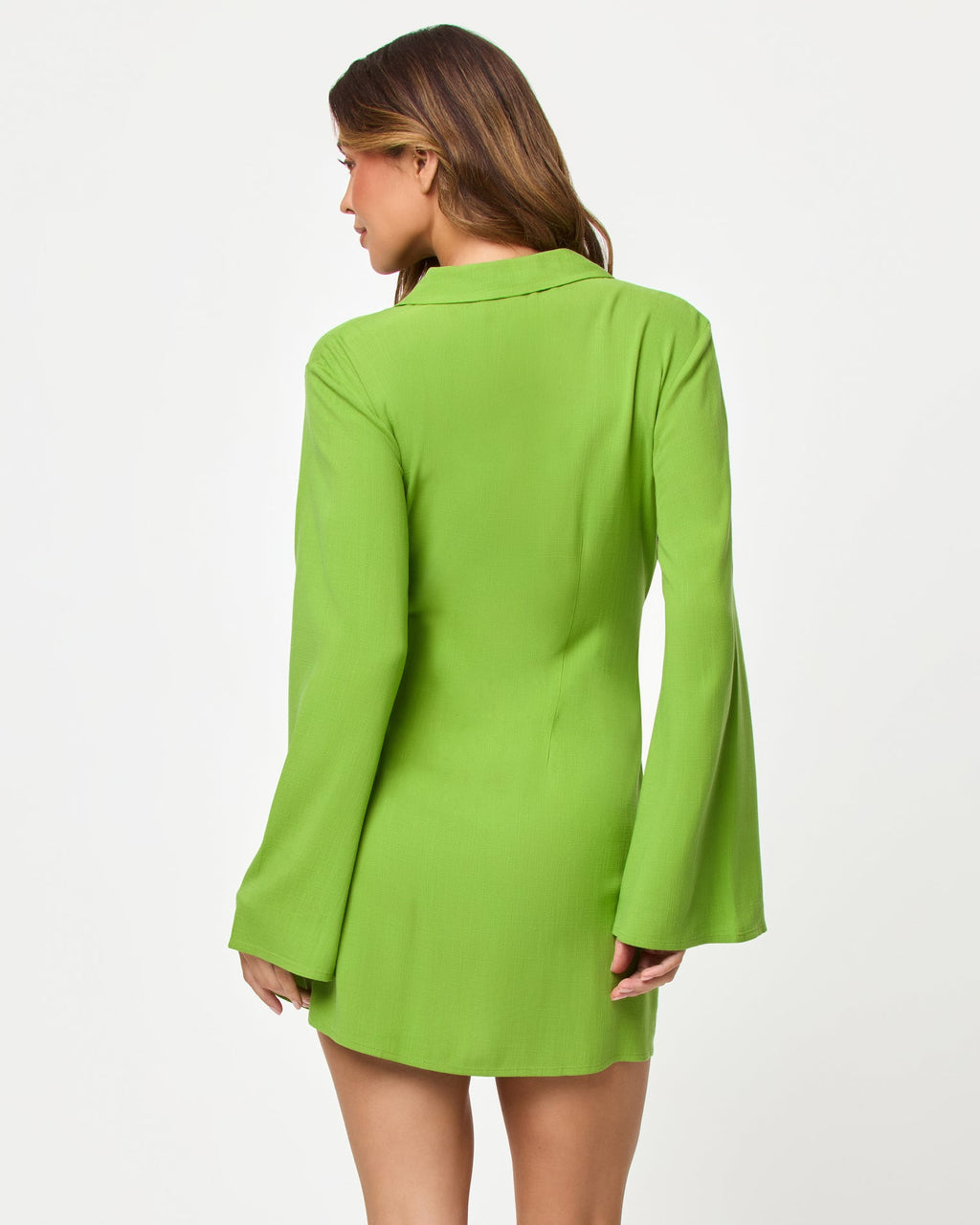 Mini-robe boutonnée à col et encolure portefeuille, vert verdoyant