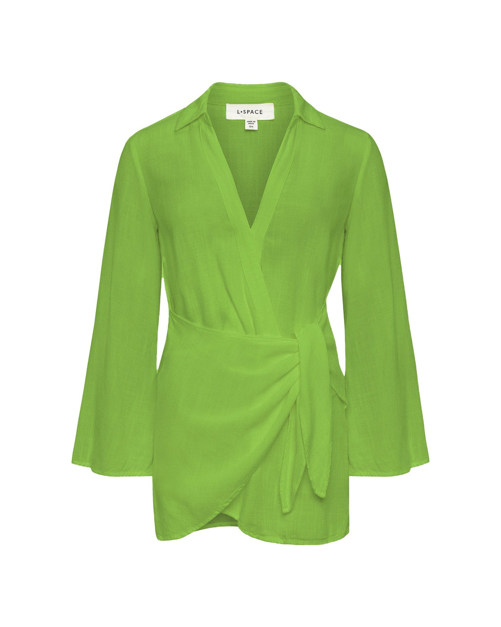 Mini-robe boutonnée à col et encolure portefeuille, vert verdoyant