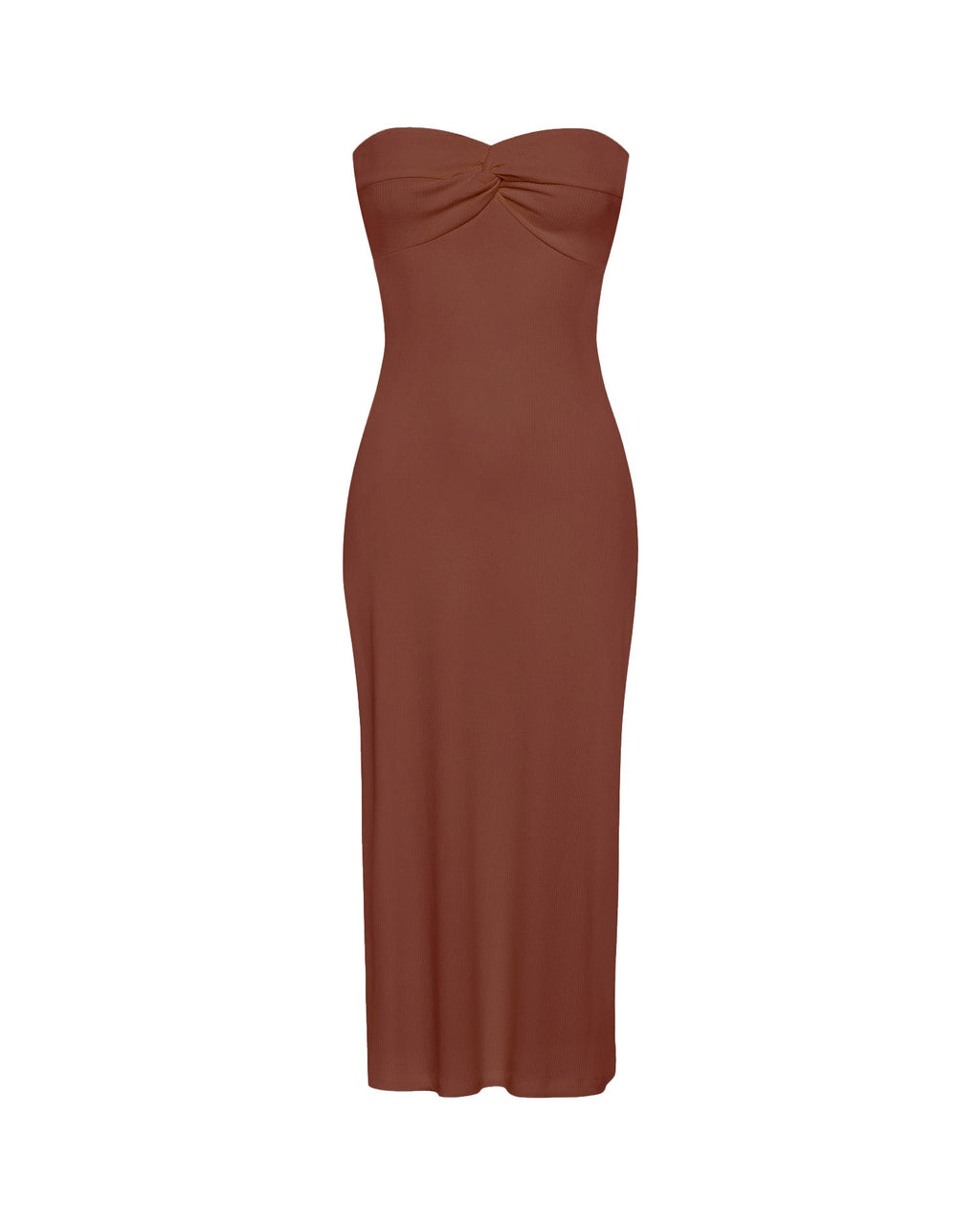 Robe midi bustier côtelée torsadée marron café