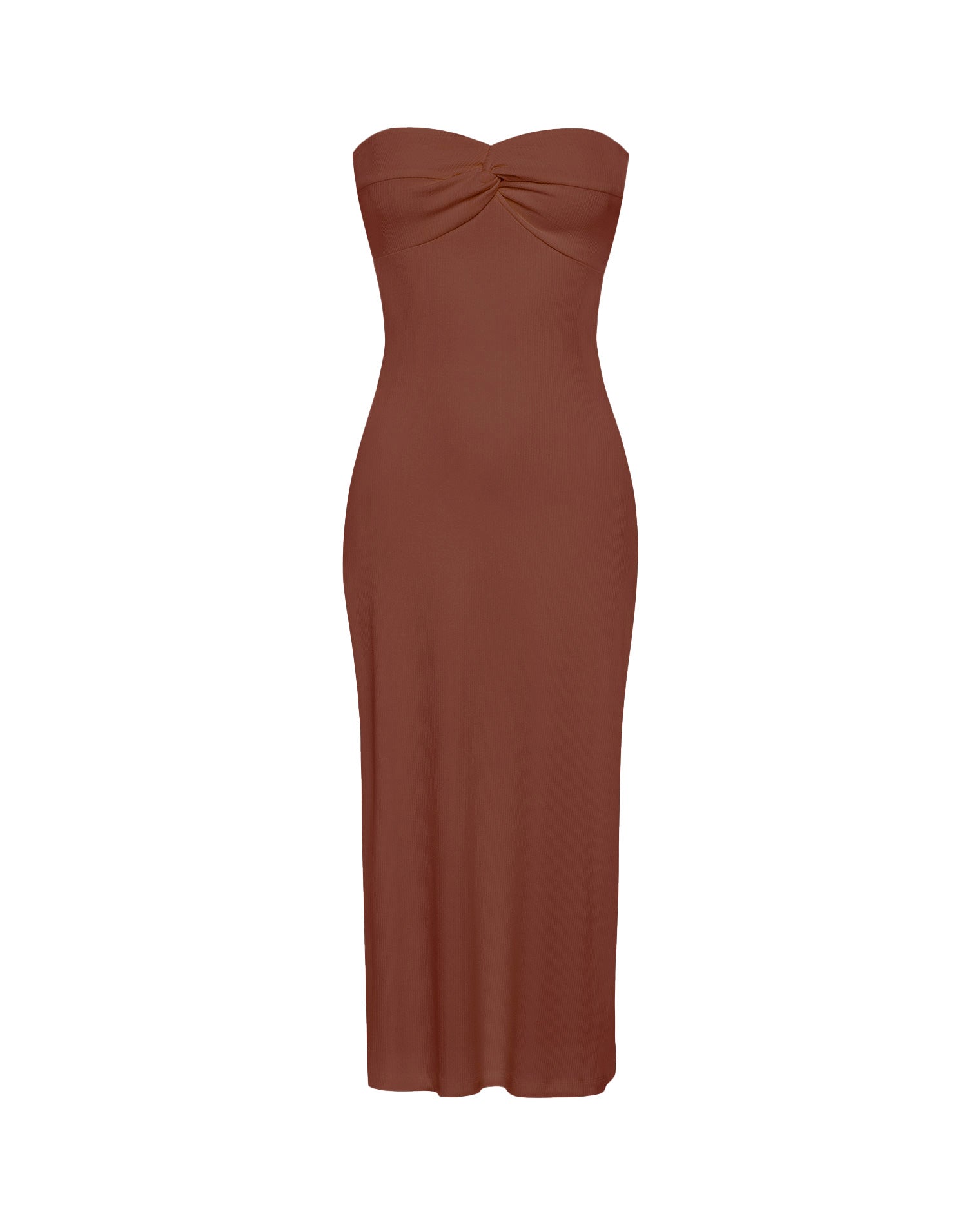 Robe midi bustier côtelée torsadée marron café