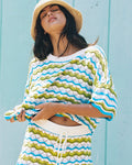 Haut court pour femme en maille crochetée à manches courtes avec ourlet festonné