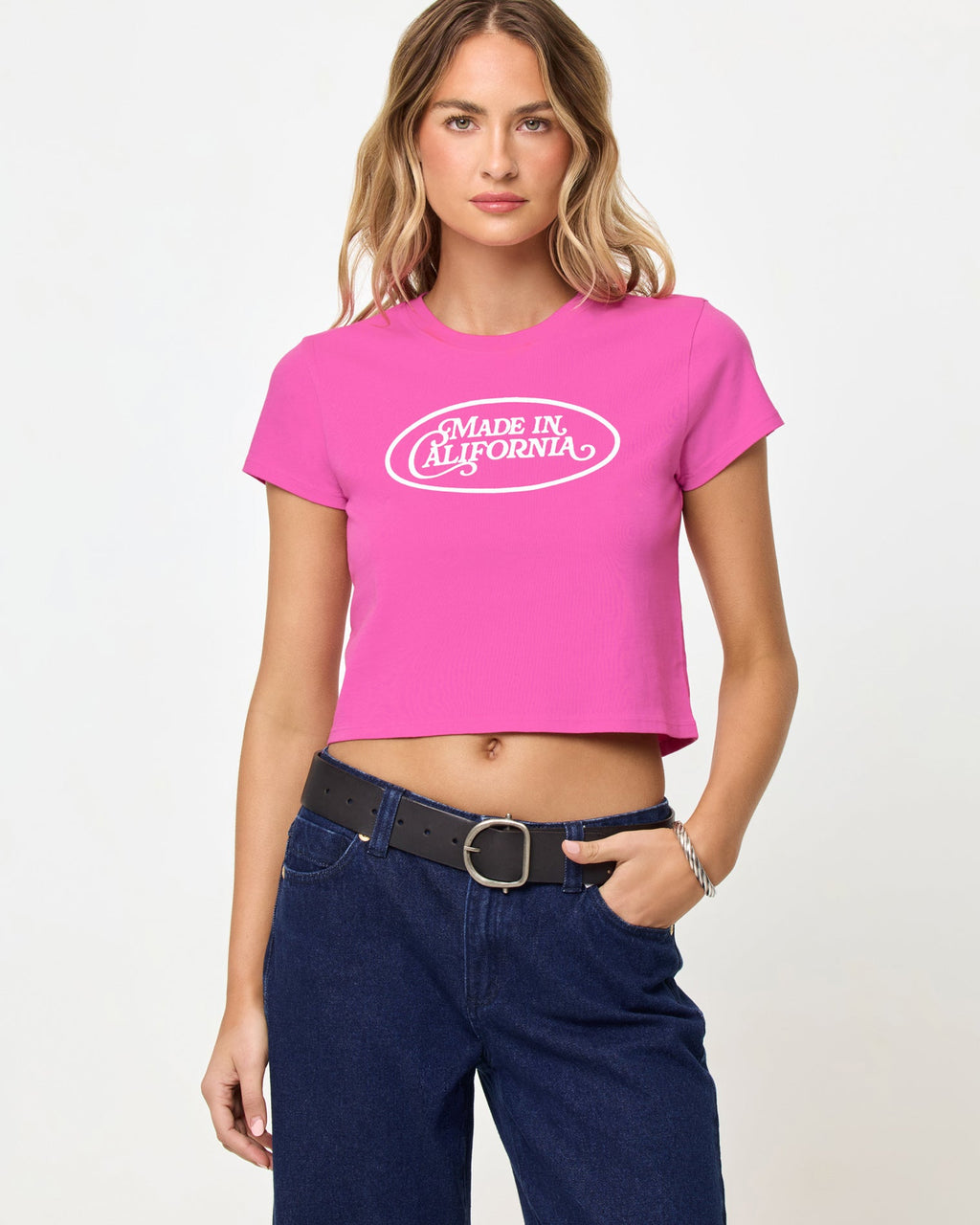 T-shirt court à motif pour bébé Manches courtes en coton crop top rose cœur
