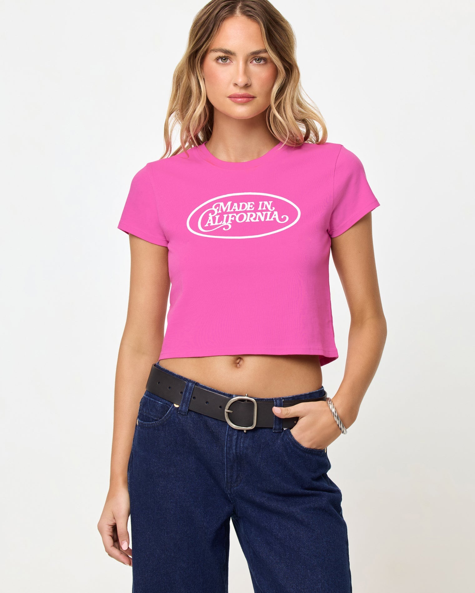T-shirt court à motif pour bébé Manches courtes en coton crop top rose cœur