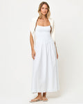 Robe longue à corsage smocké à rayures bleu galet pour femme