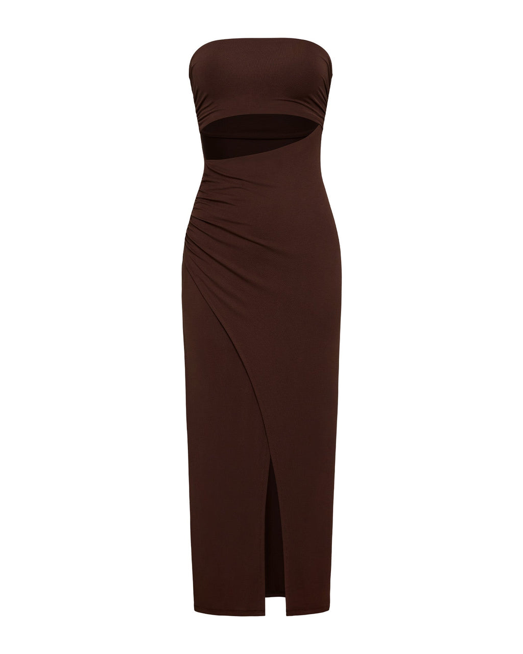 Robe midi bustier à découpes et fente avant longueur cheville Espresso
