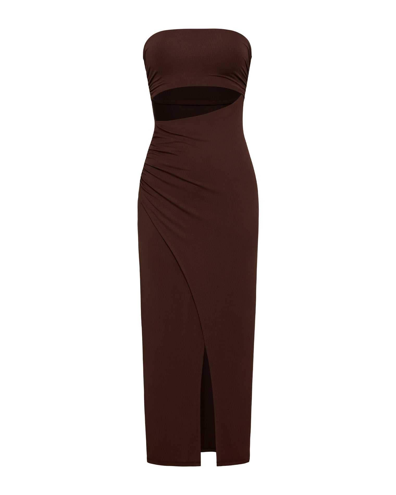 Robe midi bustier à découpes et fente avant longueur cheville Espresso