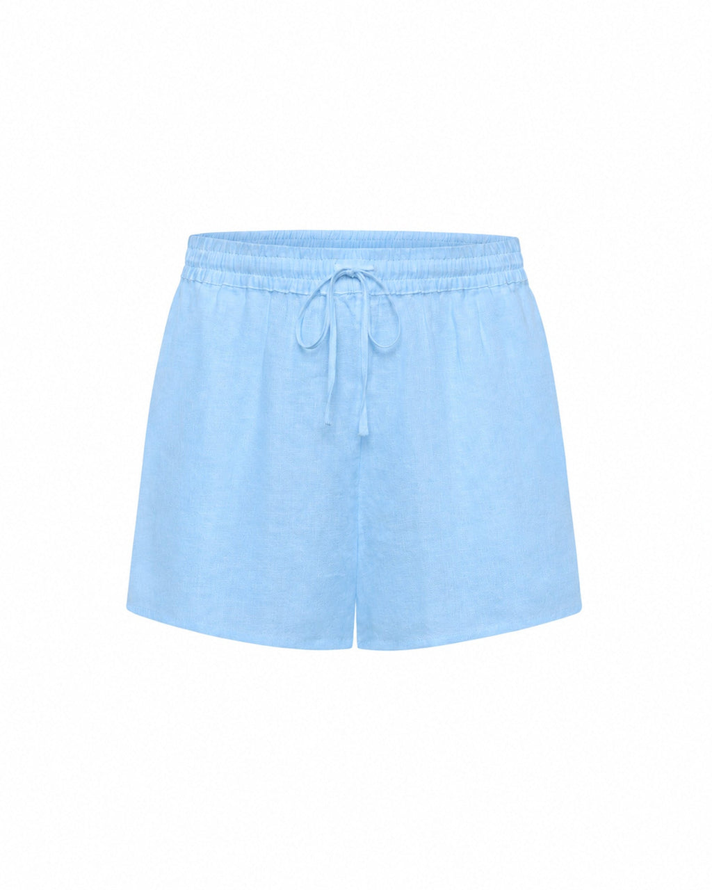 Short en lin bleu ciel à enfiler avec taille réglable à nouer et poches
