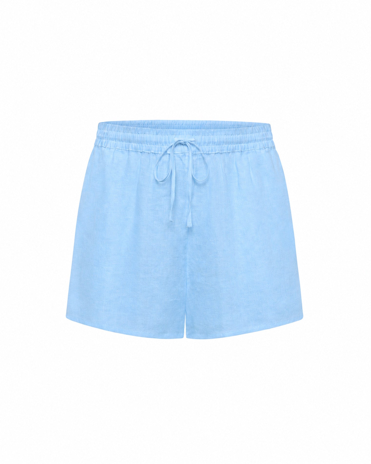 Short en lin bleu ciel à enfiler avec taille réglable à nouer et poches