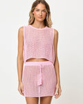 Haut court sans manches en crochet tricoté rose poudré