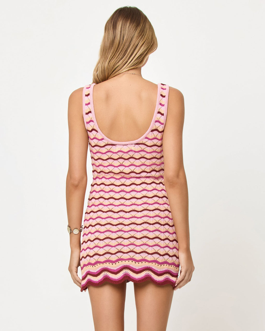 Robe courte en maille crochet avec ourlet festonné pour femme, style cache-maillot de plage