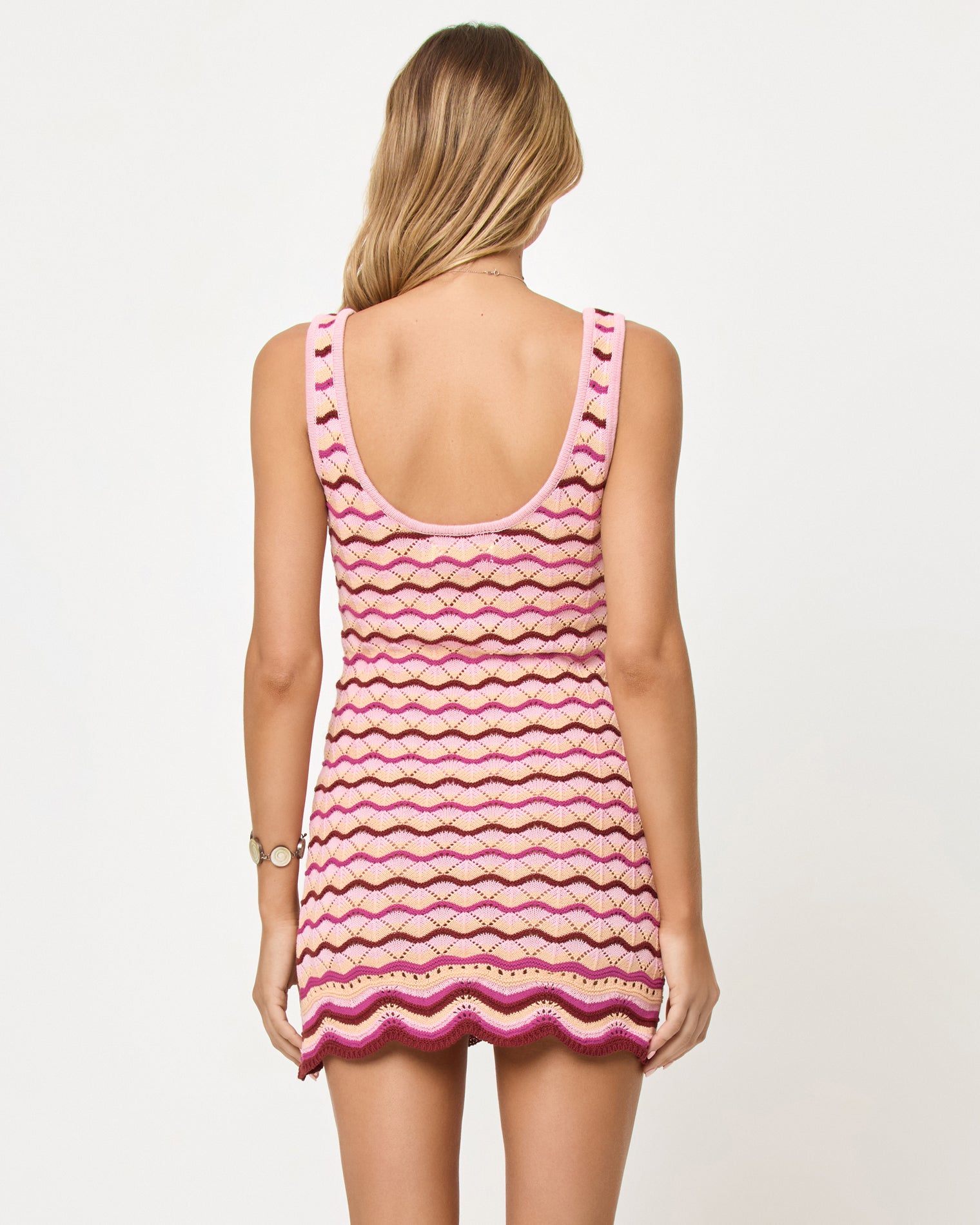 Robe courte en maille crochet avec ourlet festonné pour femme, style cache-maillot de plage