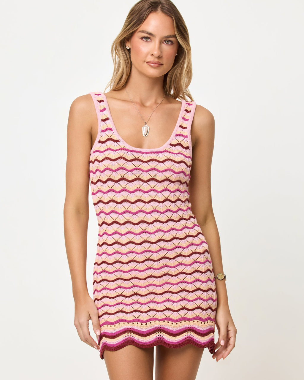 Robe courte en maille crochet avec ourlet festonné pour femme, style cache-maillot de plage