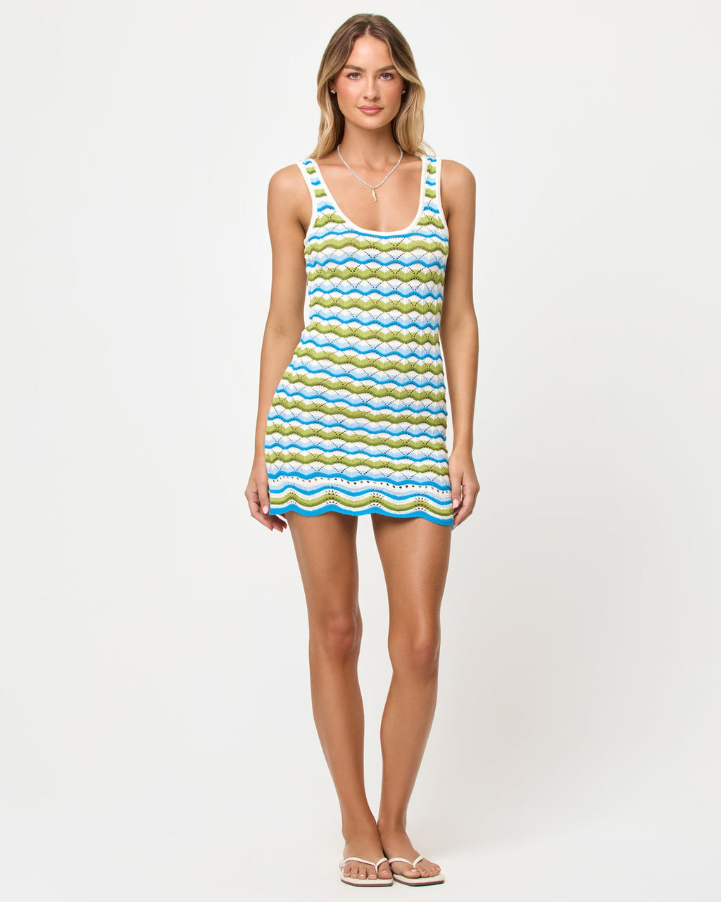 Mini-robe débardeur en maille crochetée rayée Island Breeze – Paréo de plage