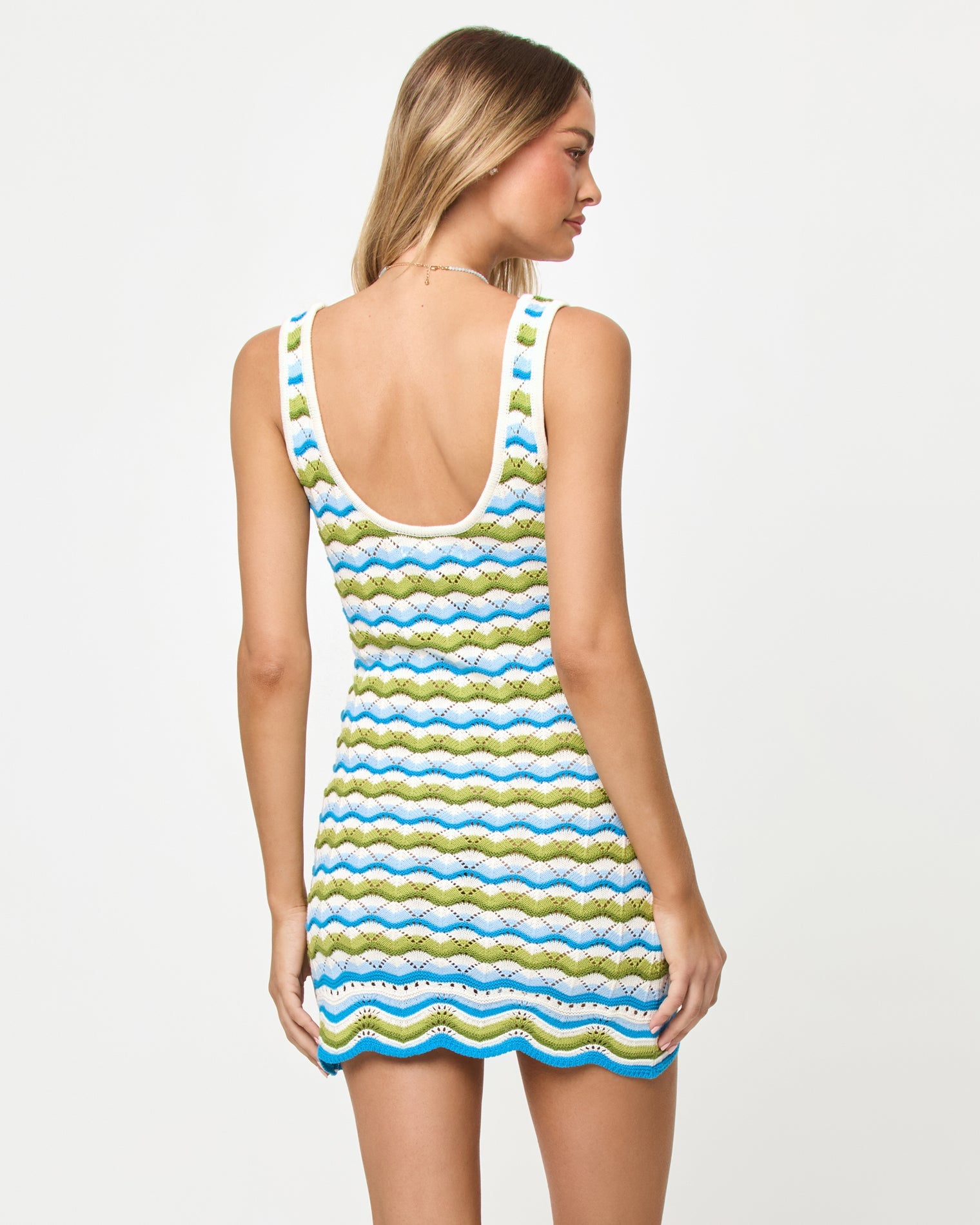 Mini-robe débardeur en maille crochetée rayée Island Breeze – Paréo de plage