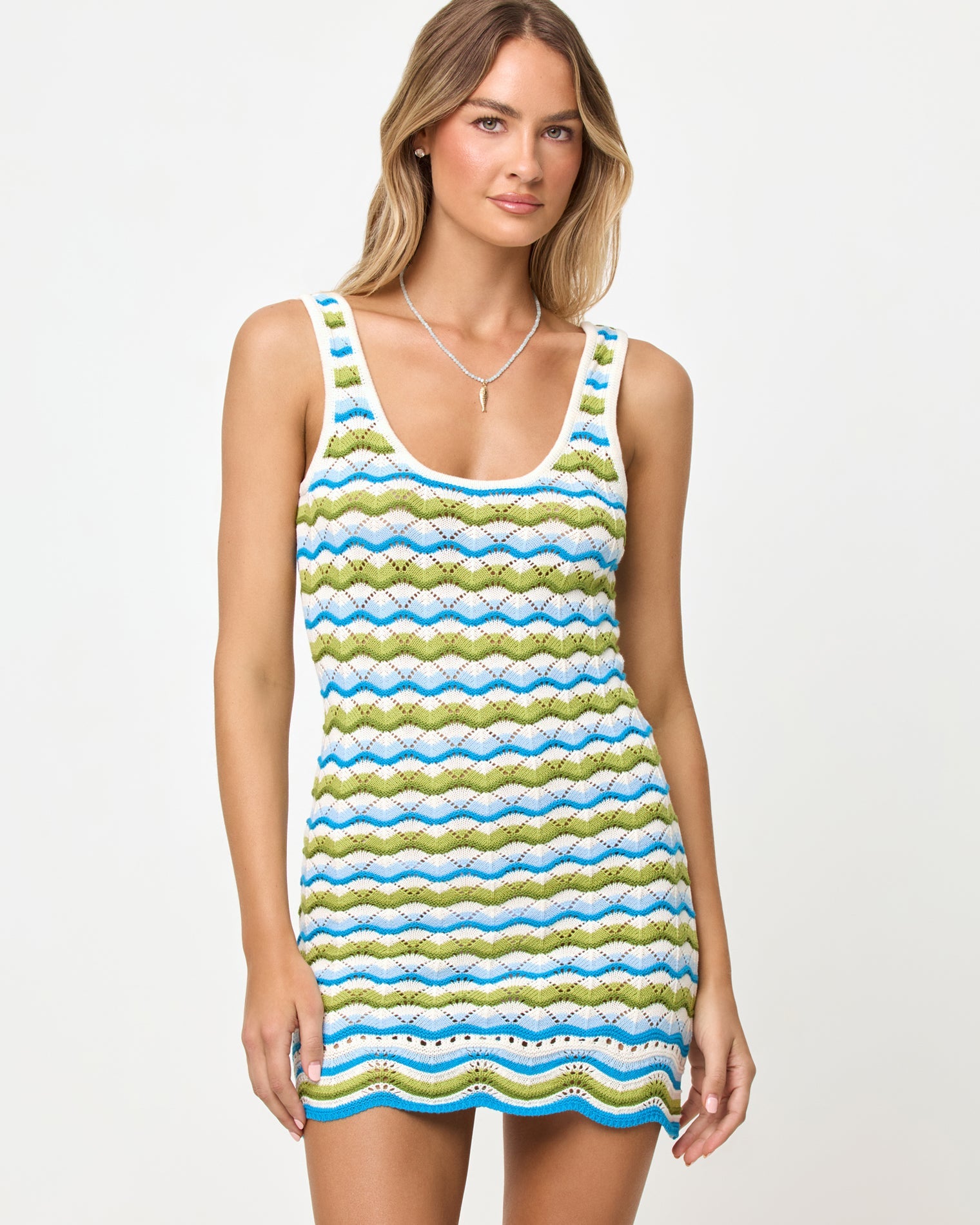 Mini-robe débardeur en maille crochetée rayée Island Breeze – Paréo de plage