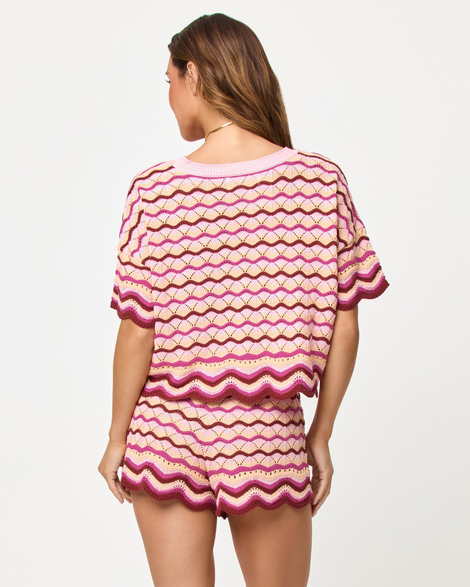 Haut court en maille crochet à manches courtes Berry Spritz