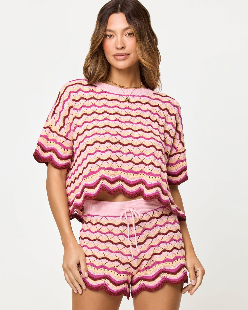 Haut court en maille crochet à manches courtes Berry Spritz