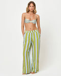 Pantalon de plage large rayé en lin mélangé à enfiler avec poches