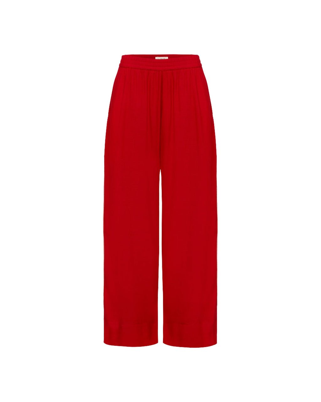 Pantalon ample en mélange de lin à enfiler avec liseré contrastant Flamme-Crème