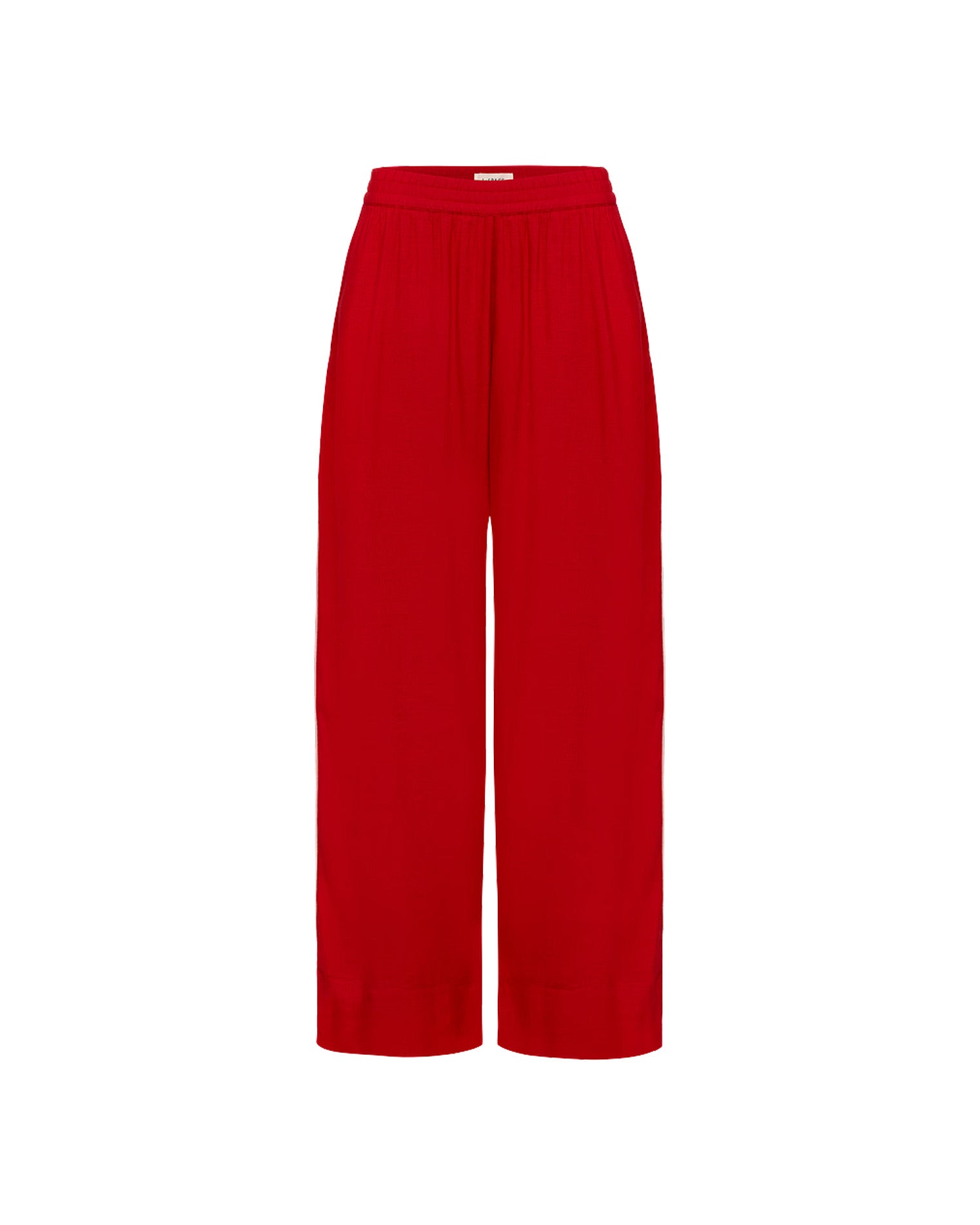 Pantalon ample en mélange de lin à enfiler avec liseré contrastant Flamme-Crème