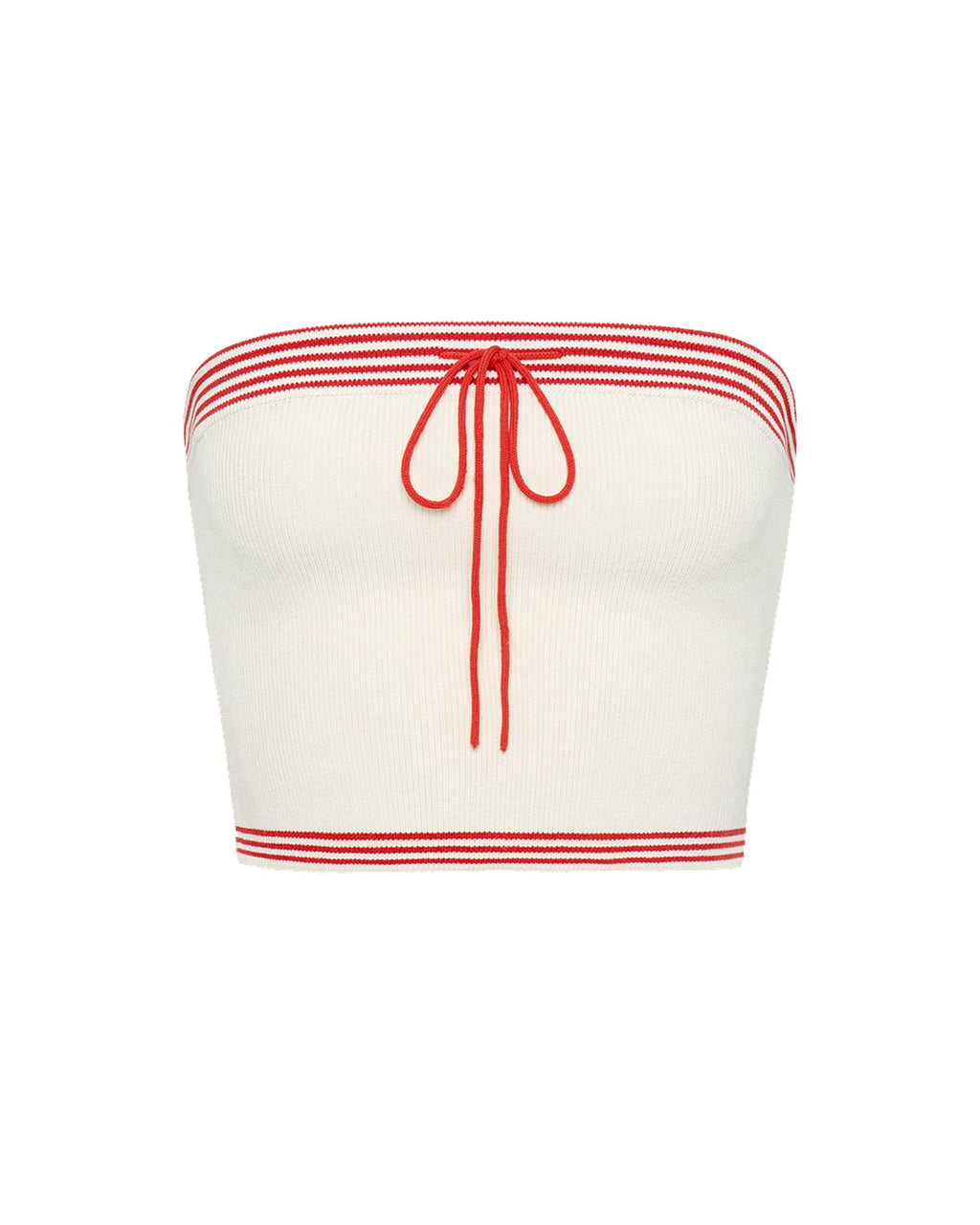 Top bustier bandeau côtelé sans bretelles à cordon de serrage avec flammes crème