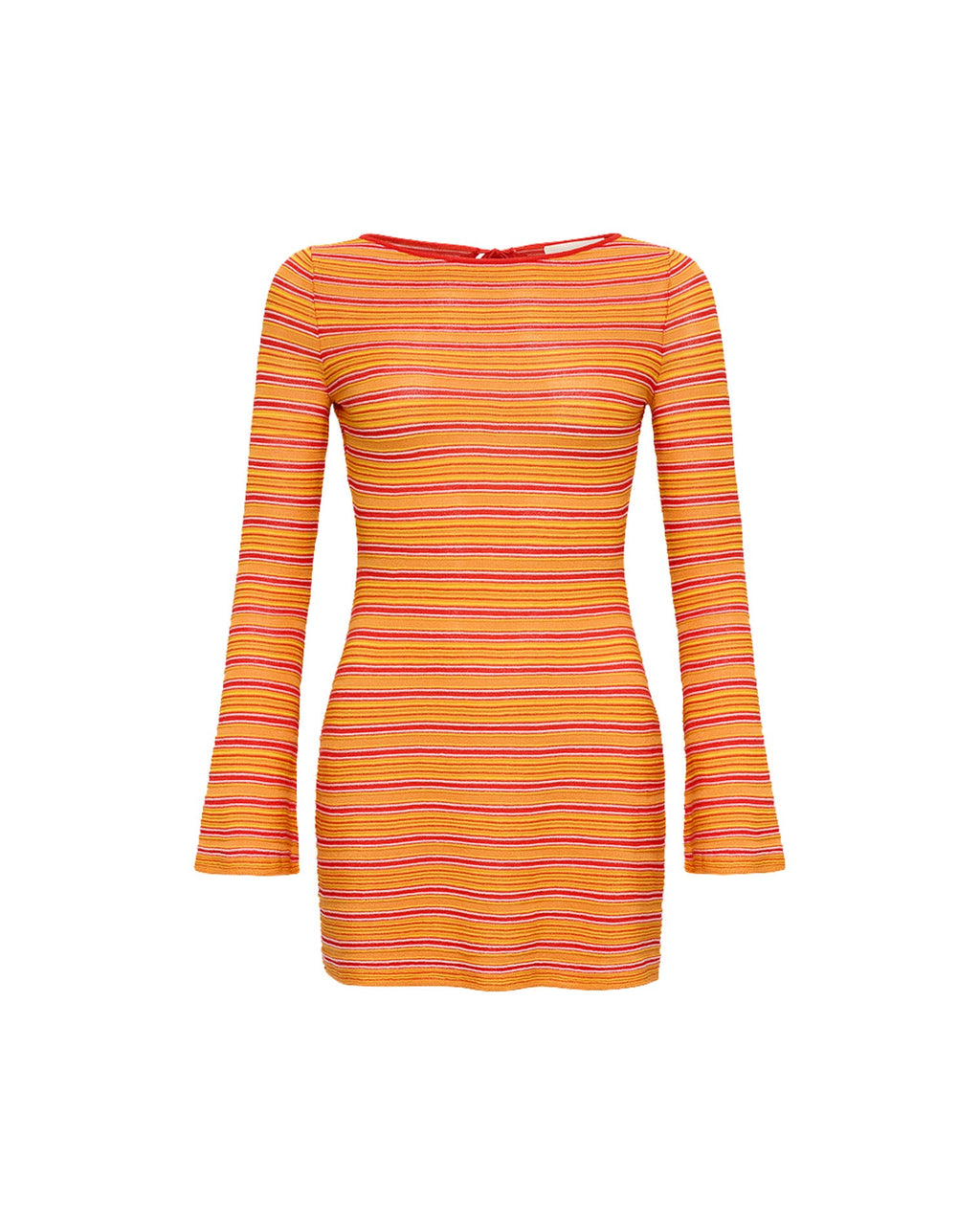 Robe Mini Moulante à Manches Longues à Rayures Piment