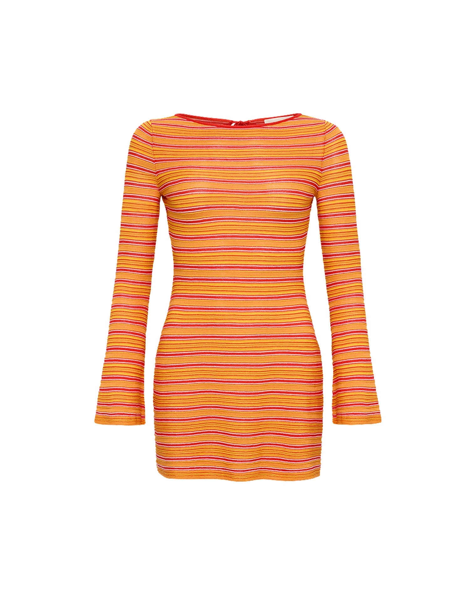 Robe Mini Moulante à Manches Longues à Rayures Piment